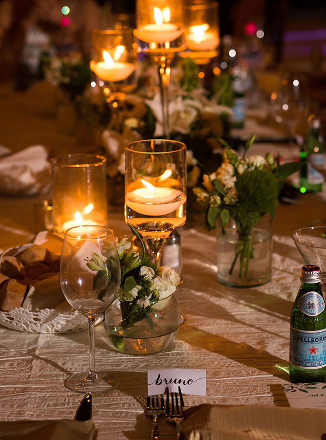 wedding table with candles and flowers
