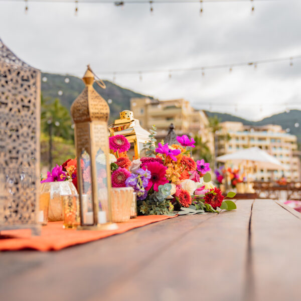 wedding table with vibrant colors in puerto vallarta
